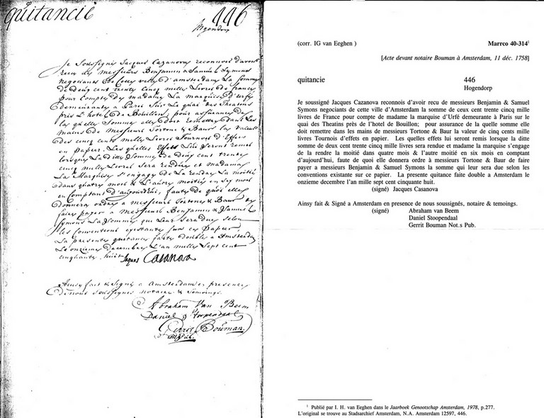 quittance signée de Casanova